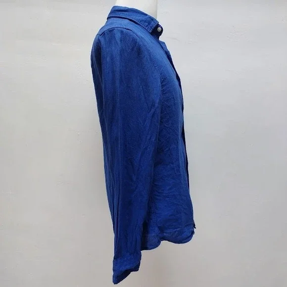 Charles Tyrwhitt Linen Shirt Men's Small Blue Slim Fit Long Sleeve Button Down - Picture 2 of 8